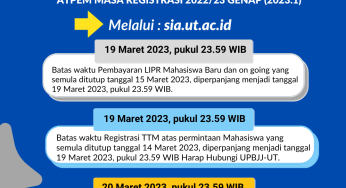 Perpanjangan Waktu Pembayaran LIPR Mata Kuliah, Waktu Registrasi, dan Pembayaran Mata Kuliah TTM Atpem Masa Registrasi 2022/23 Genap (2023.1)