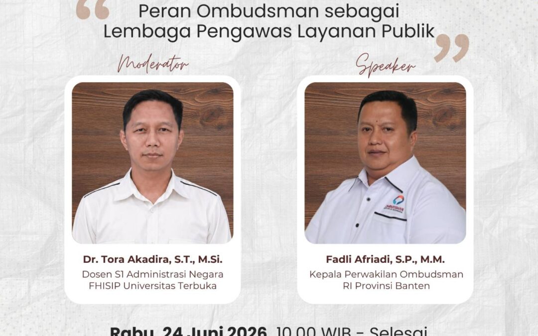 Ngopi “Ngobrol Inspiratif” Peran Ombudsman sebagai Lembaga Pengawas Layanan Publik Rabu, 24 Juni 2026 Pukul 10.00 WIB