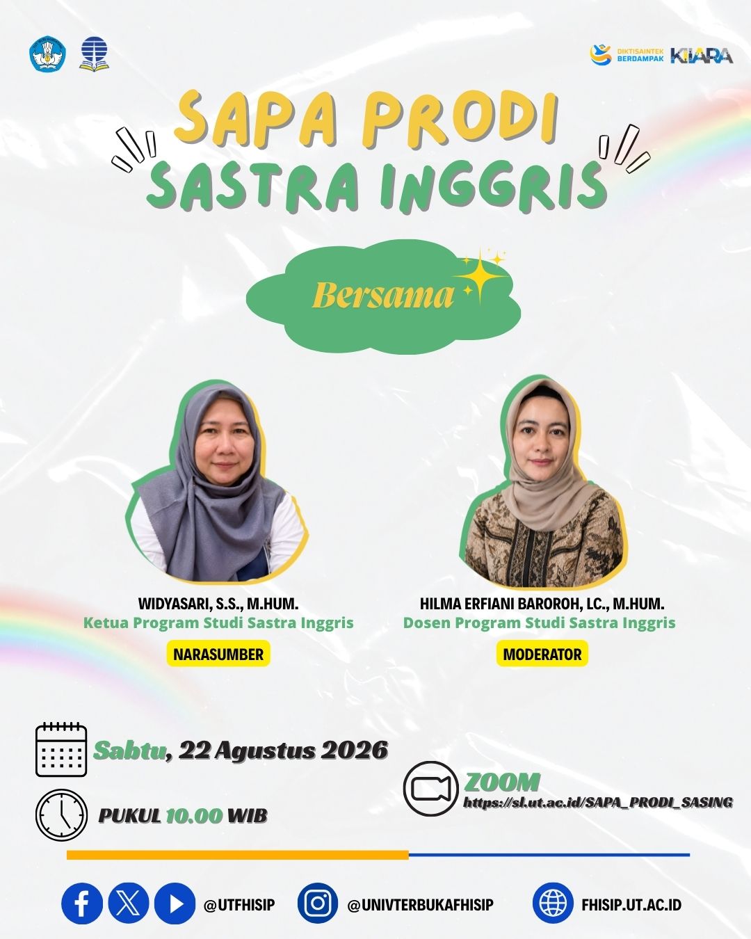 Sapa Prodi Sastra Inggris Sabtu, 22 Agustus 2026 Pukul 10.00 WIB – Selesai