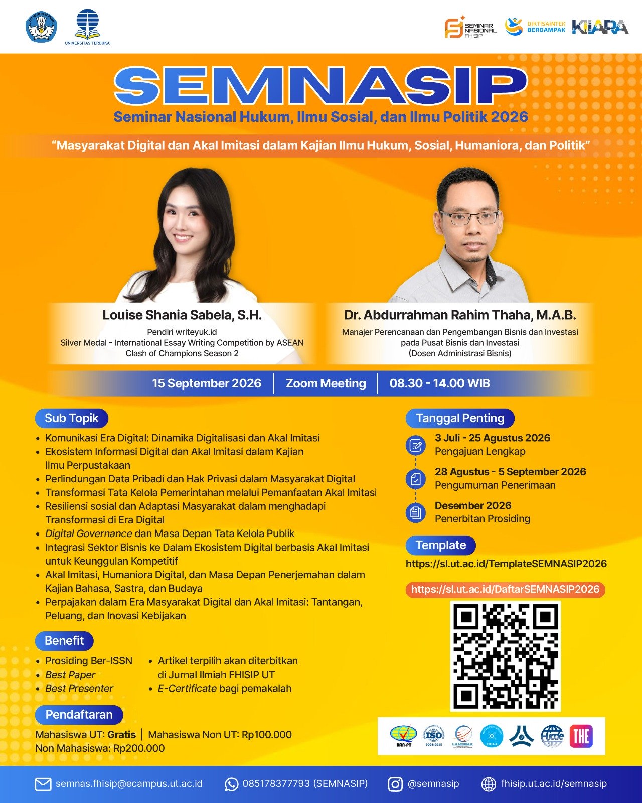 📢 CALL FOR PAPER SEMNASIP 2026 DIPERPANJANG : Full Paper Submission: 3 Juli – 25 Agustus 2026