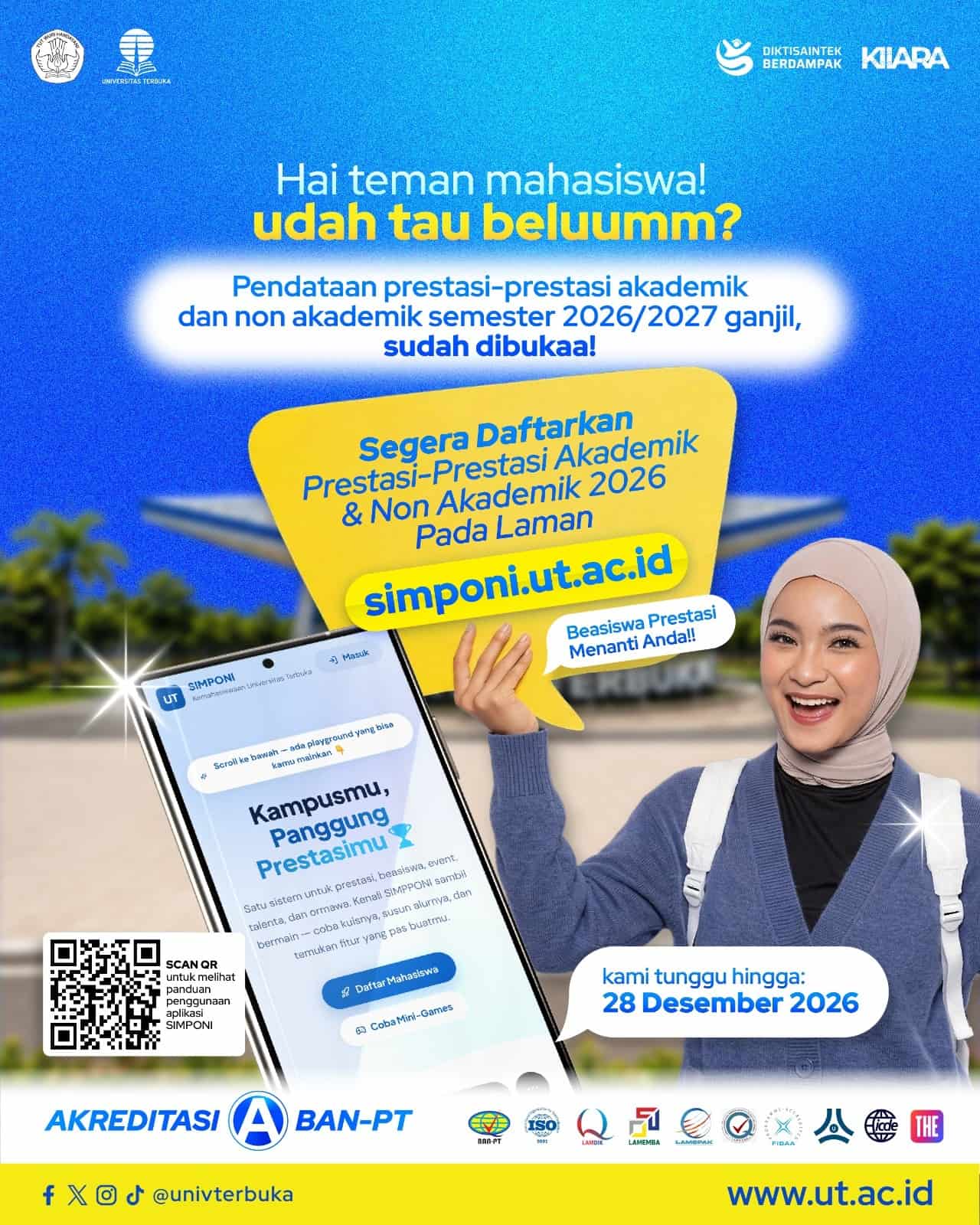 Segera Daftarkan Prestasi Akademik maupun Non-Akademik Tahun 2026 pada Platform simponi.ut.ac.id Batas Pendaftaran 28 Desember 2026