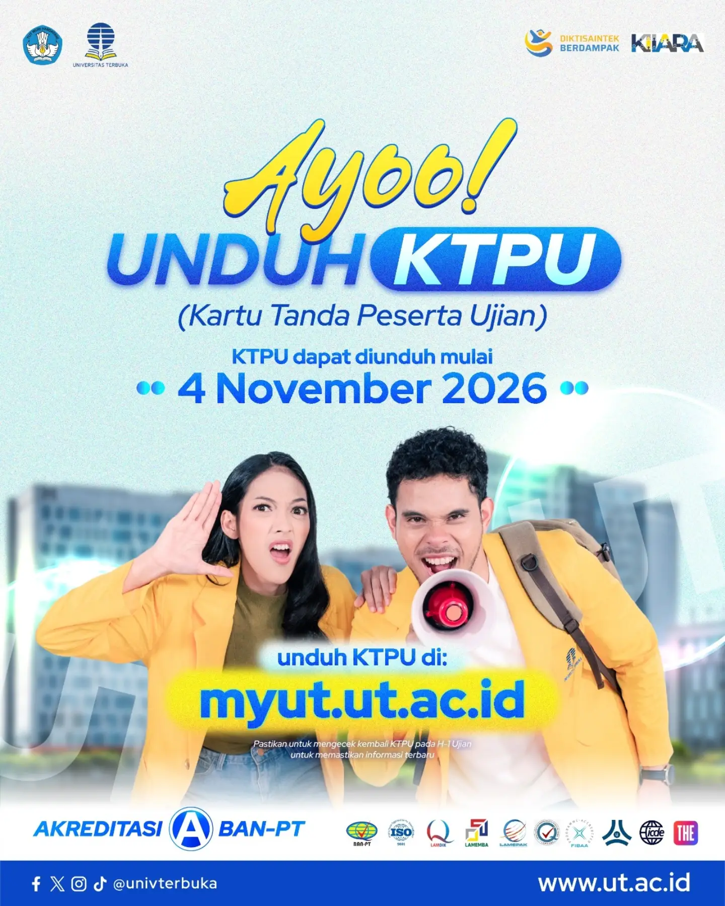 Download Kartu Tanda Peserta Ujian (KTPU) mulai 4 November 2026 di myut.ut.ac.id